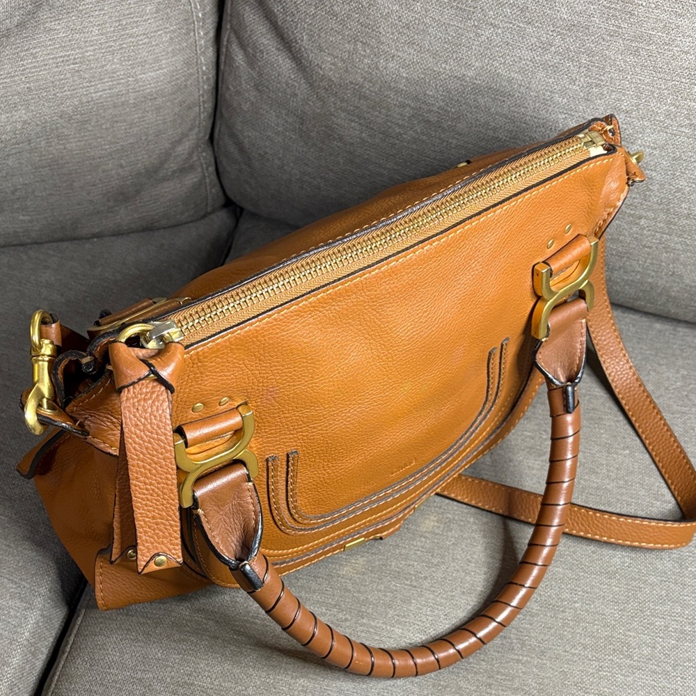 Chloe Marcie Medium Leather Satchel Crossbody Bag w/ Detachable Strap Authentic - Picture 6 of 10